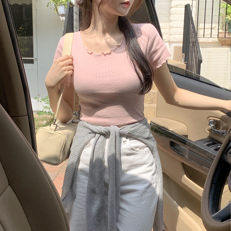 다이아 펀칭 프릴 여리핏 반팔 티셔츠 ts4107 - 상세 이미지 5