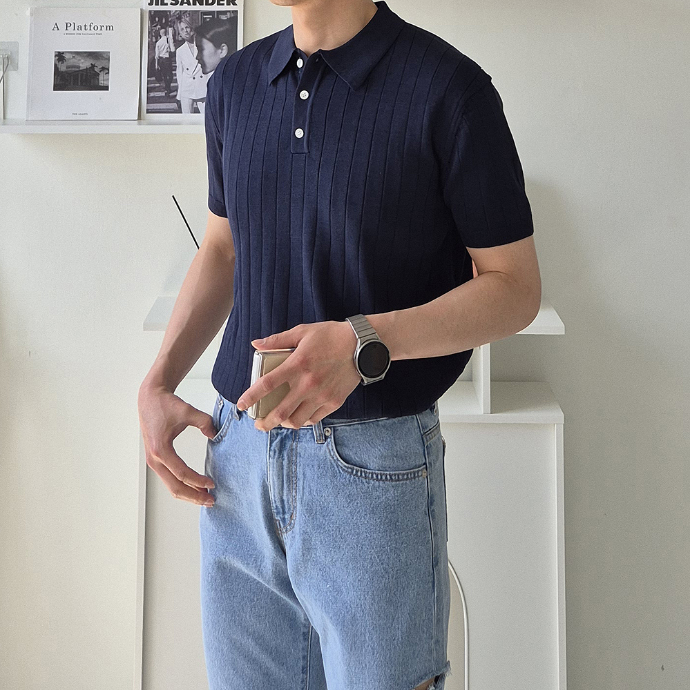 남자 반팔티 오버핏 머슬핏 무지 헨리넥 카라 반팔티