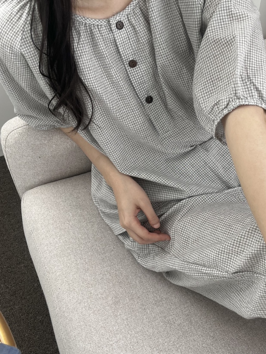 [2컬러] 라운드 여름 7부 파자마 세트 부모님 임산부 잠옷 순면 홈웨어 - 상세 이미지 3