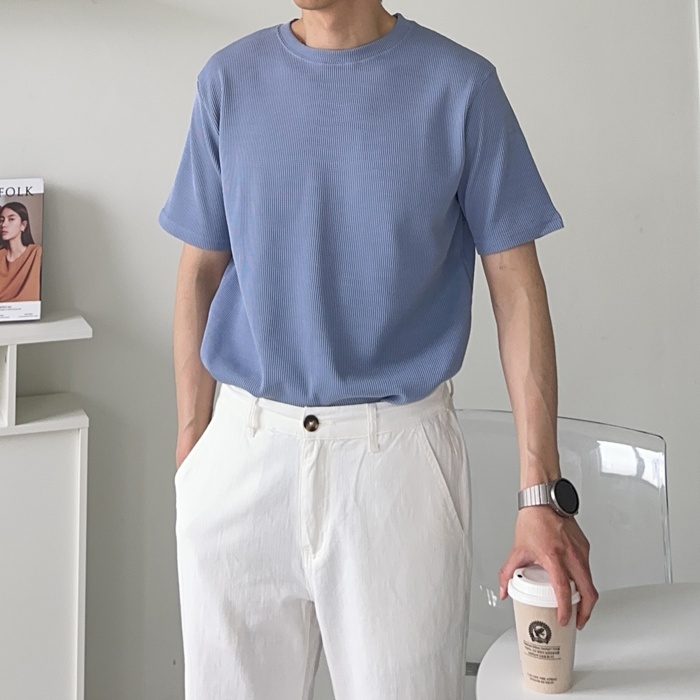 남자 반팔티 오버핏 무지 흰색 머슬핏 반팔 티셔츠 - 상세 이미지 4