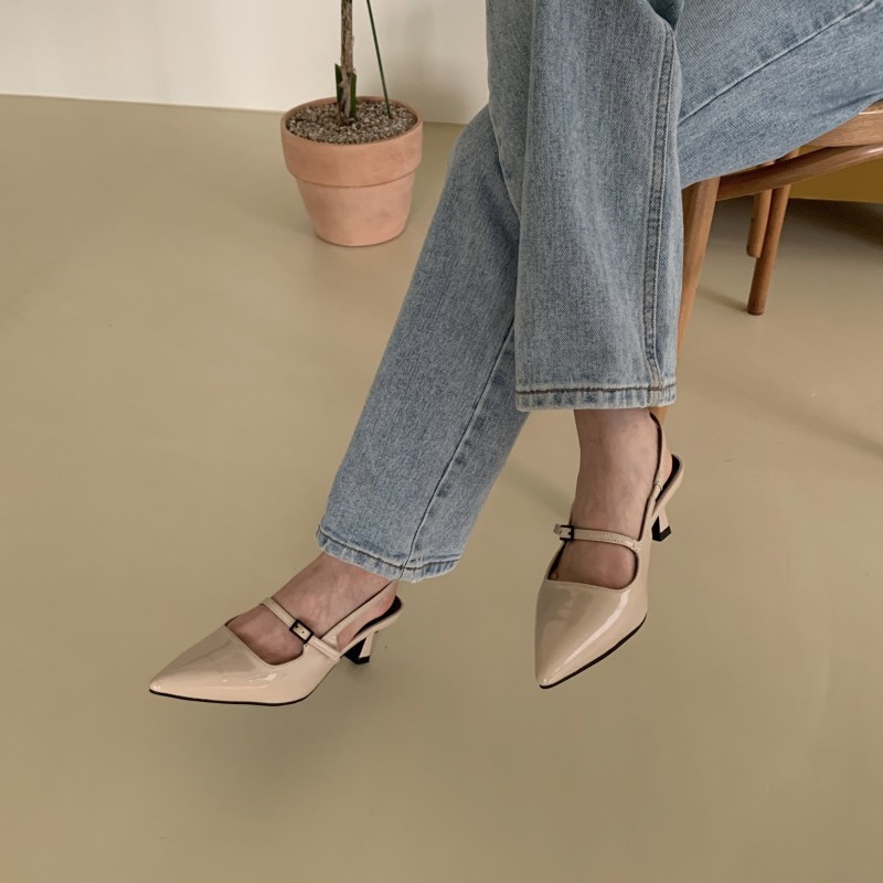 스트랩조절 5cm 🤍👠3col 스틸레토 슬링백 실버 에나멜 유광 블랙  발편한 5cm 베이지 유니크 힙한 뾰족 힐 구두 상세 이미지 35