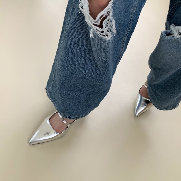스트랩조절 5cm 🤍👠3col 스틸레토 슬링백 실버 에나멜 유광 블랙  발편한 5cm 베이지 유니크 힙한 뾰족 힐 구두 상세 이미지 17