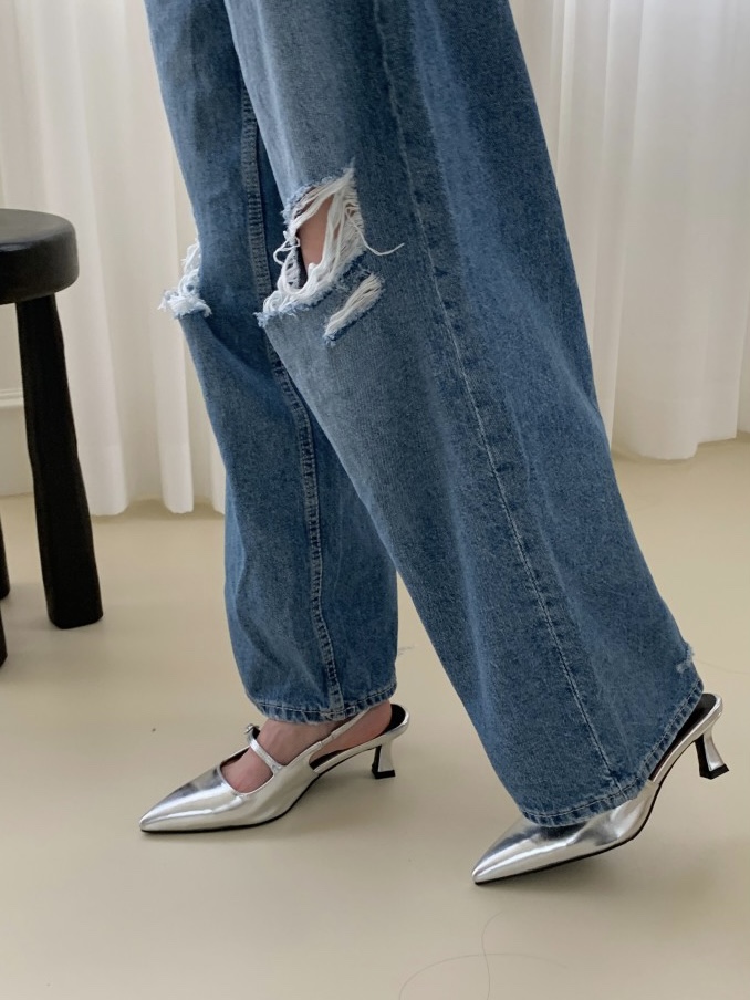 스트랩조절 5cm 🤍👠3col 스틸레토 슬링백 실버 에나멜 유광 블랙  발편한 5cm 베이지 유니크 힙한 뾰족 힐 구두 상세 이미지 18