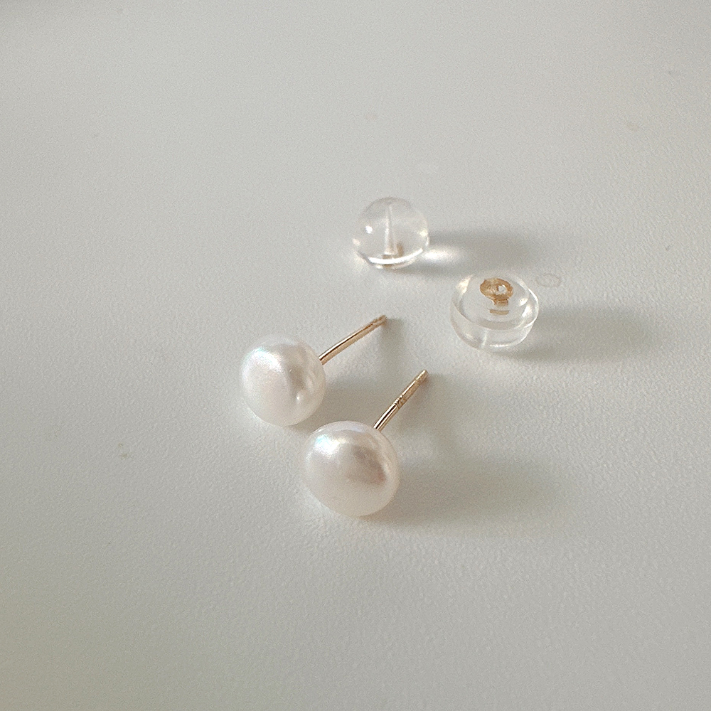 14K 천연 납작 담수 진주 귀걸이 5mm - 상세 이미지 3