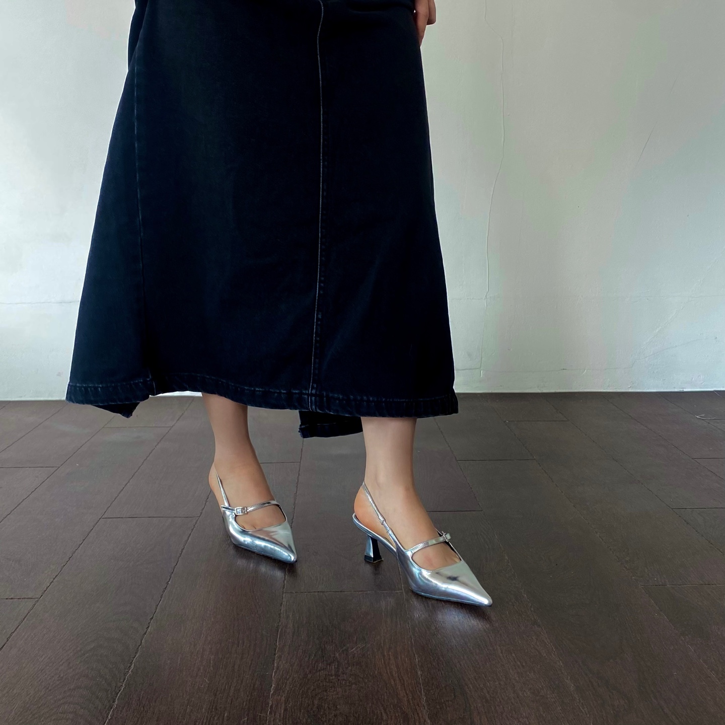 스트랩조절 5cm 🤍👠3col 스틸레토 슬링백 실버 에나멜 유광 블랙  발편한 5cm 베이지 유니크 힙한 뾰족 힐 구두 상세 이미지 26