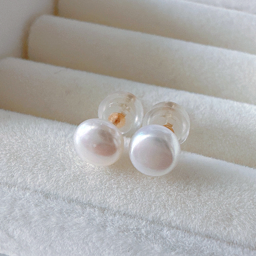 14K 천연 납작 담수 진주 귀걸이 5mm - 상품 이미지