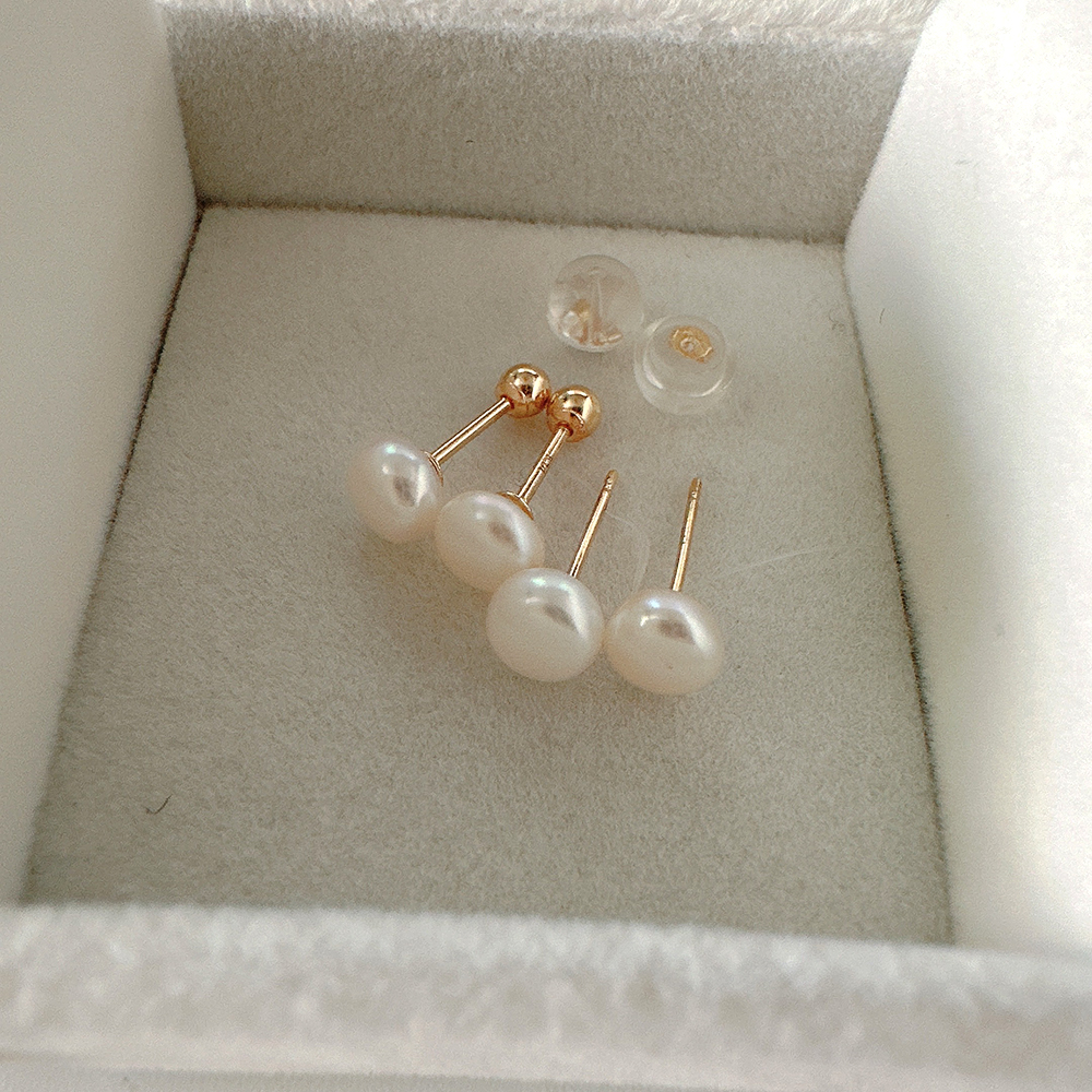 14K 천연 납작 담수 진주 귀걸이 5mm - 상세 이미지 5