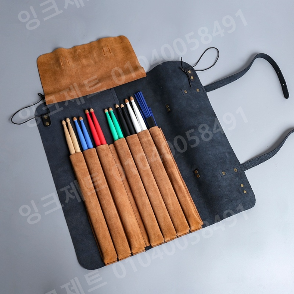 드럼스틱 케이스 소가죽 롤링 펜슬 스틱백 홀더 파우치 - 상세 이미지 4