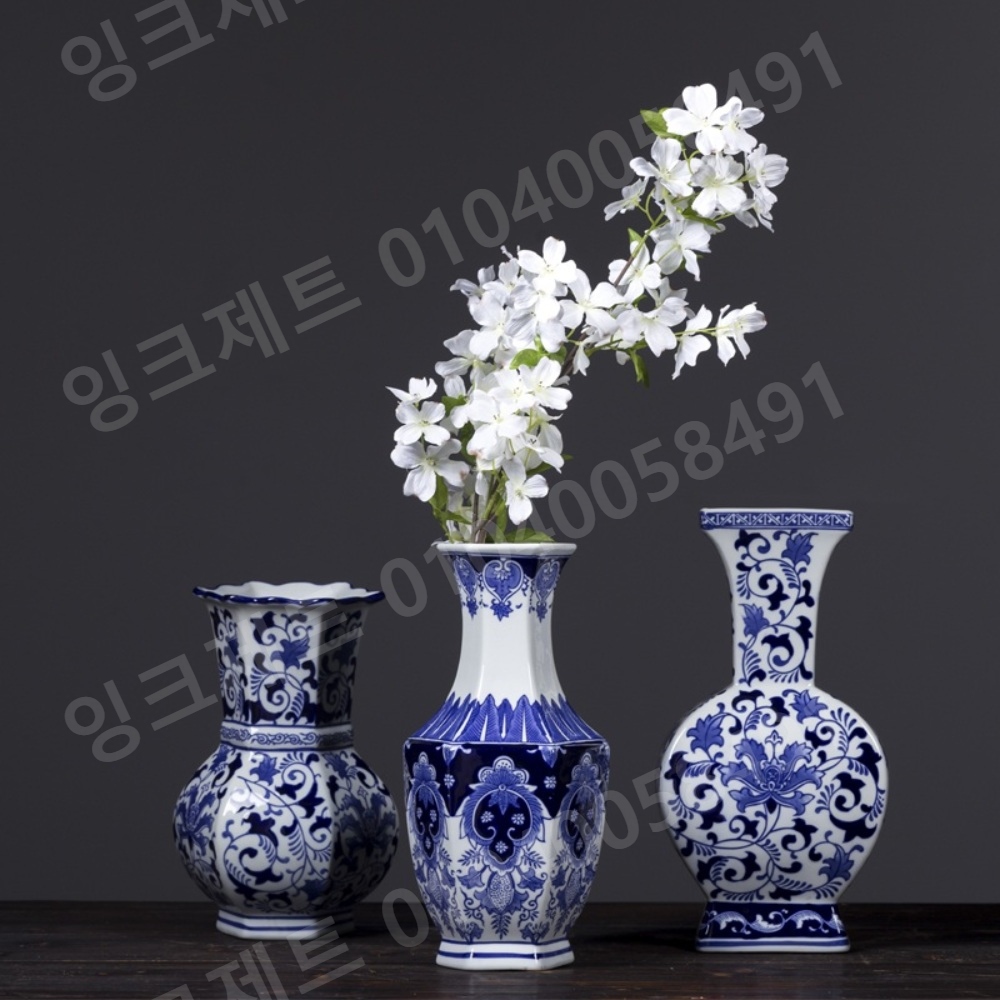 도자기 꽃병 청화 중국 전통 청나라 골동품 백자 오브제 - 상세 이미지 2