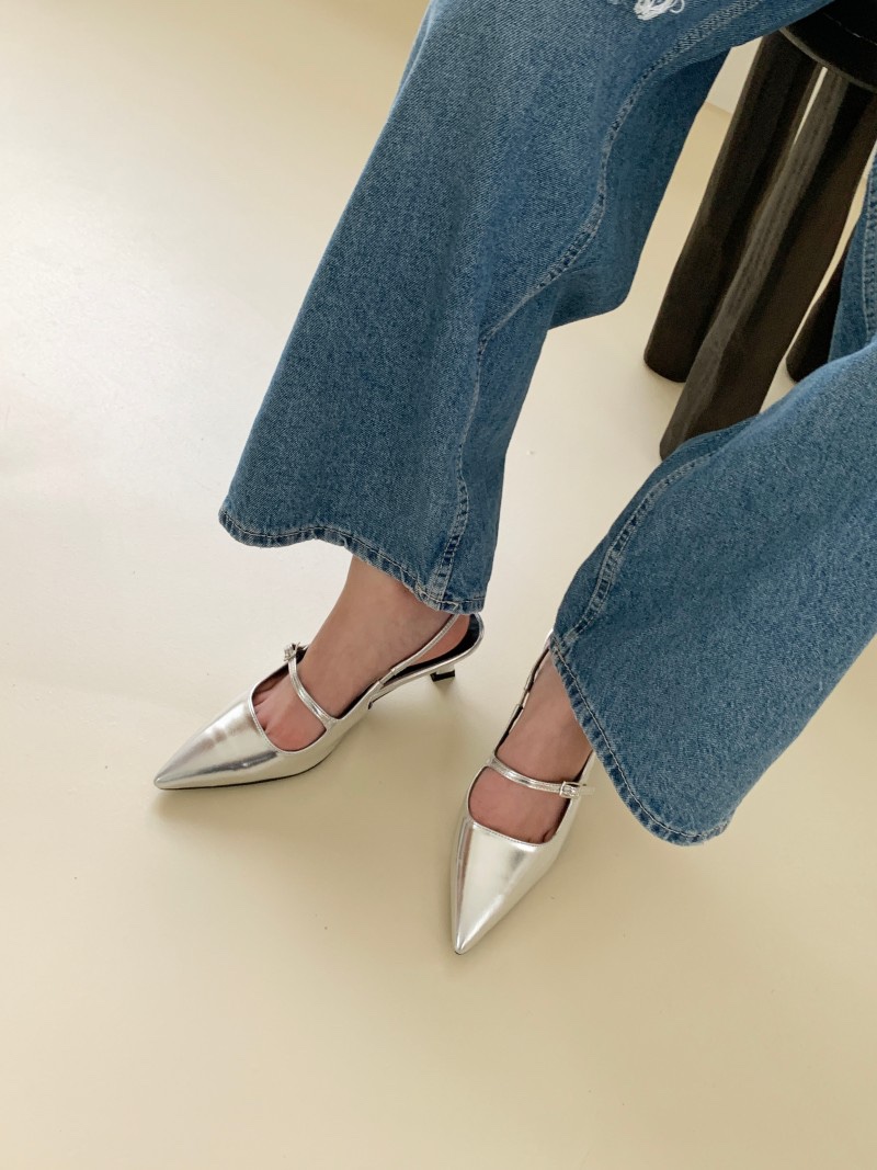 스트랩조절 5cm 🤍👠3col 스틸레토 슬링백 실버 에나멜 유광 블랙  발편한 5cm 베이지 유니크 힙한 뾰족 힐 구두 상세 이미지 20