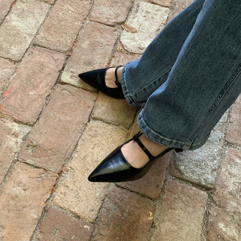 스트랩조절 5cm 🤍👠3col 스틸레토 슬링백 실버 에나멜 유광 블랙  발편한 5cm 베이지 유니크 힙한 뾰족 힐 구두 상세 이미지 41