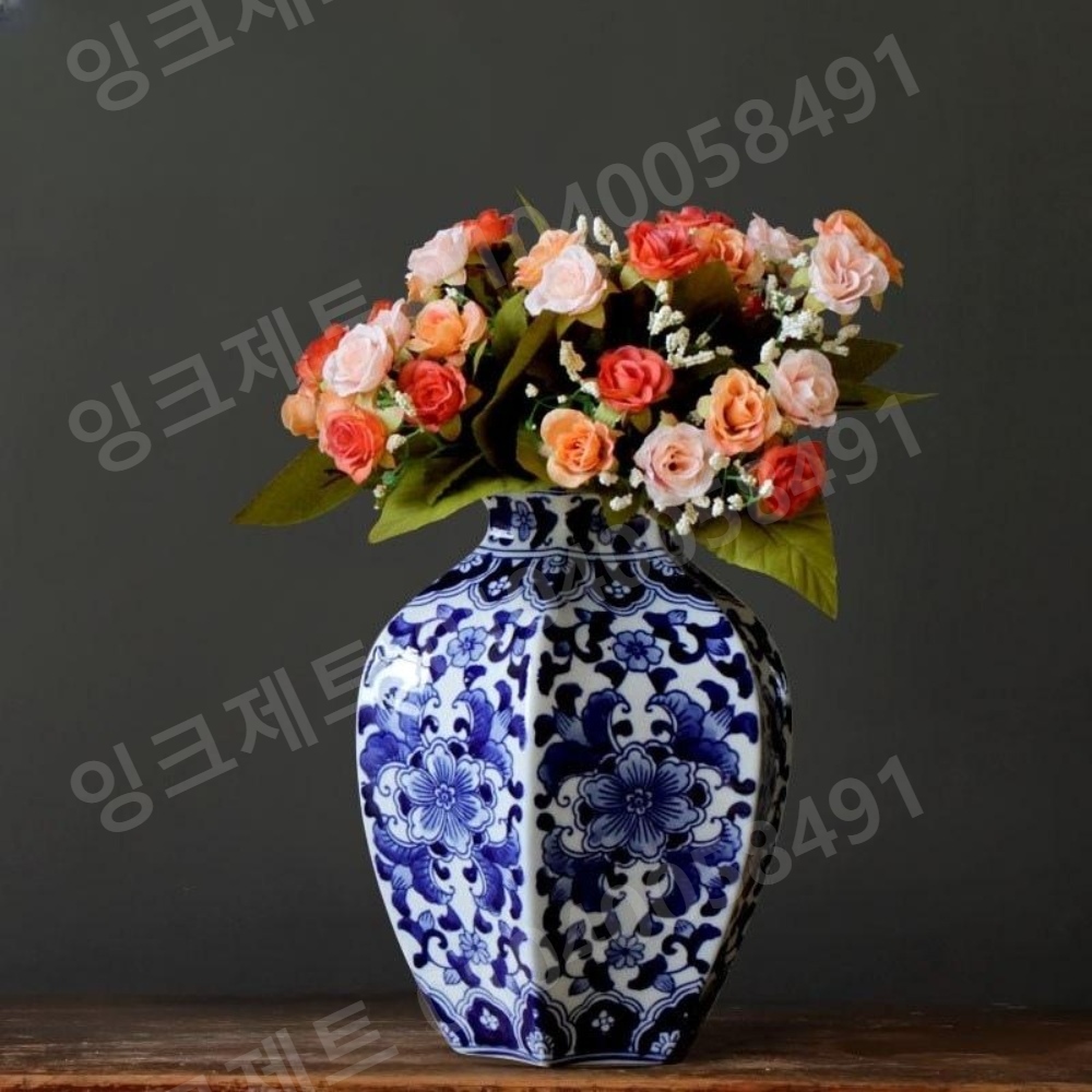 도자기 꽃병 청화 중국 전통 청나라 골동품 백자 오브제 - 상품 이미지