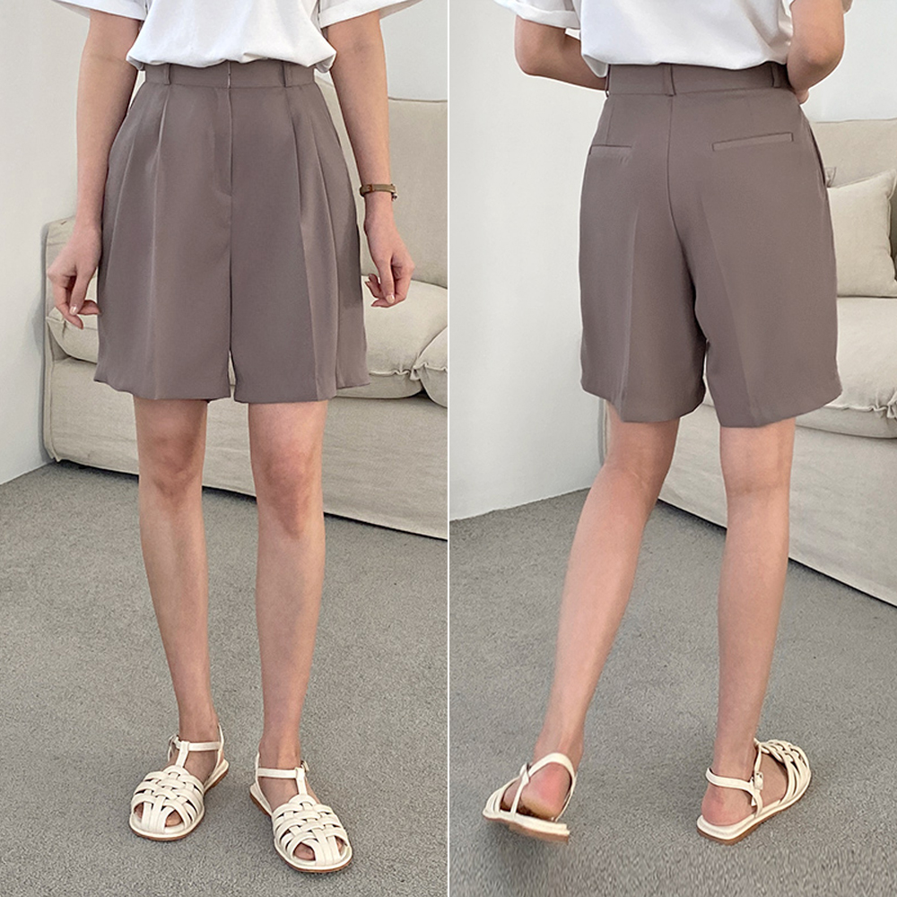 버뮤다팬츠 투턱 정장 5부 반바지 썸머바지 핀턱 와이드팬츠 여성 슬랙스 여름 여자 반바지