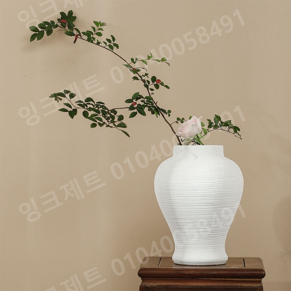 항아리 백자 오브제 둥근 세라믹 단지 꽃병 풍수 옹기 - 상세 이미지 2