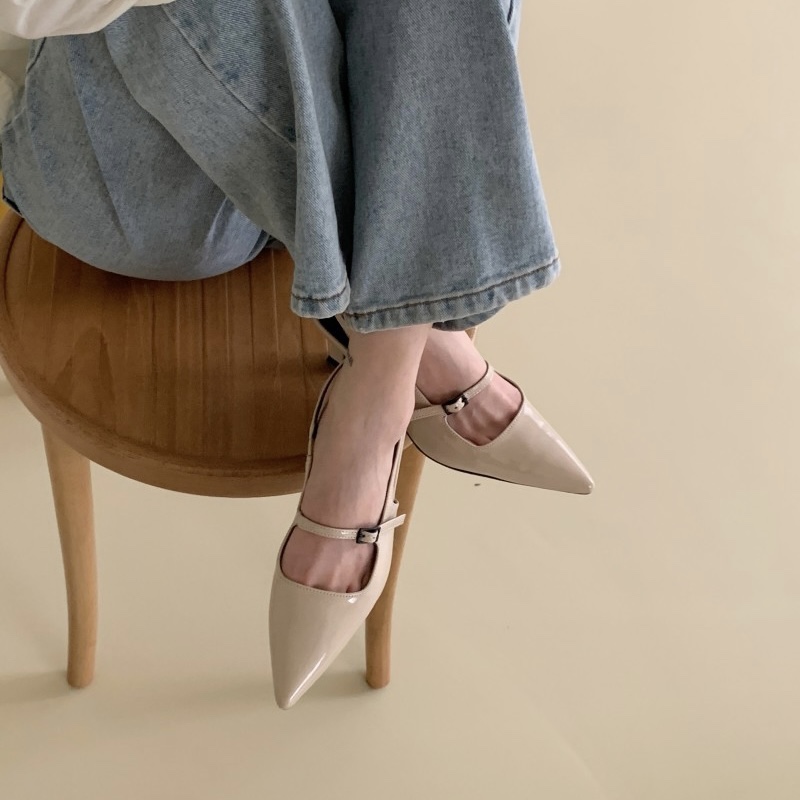 스트랩조절 5cm 🤍👠3col 스틸레토 슬링백 실버 에나멜 유광 블랙  발편한 5cm 베이지 유니크 힙한 뾰족 힐 구두 상세 이미지 33