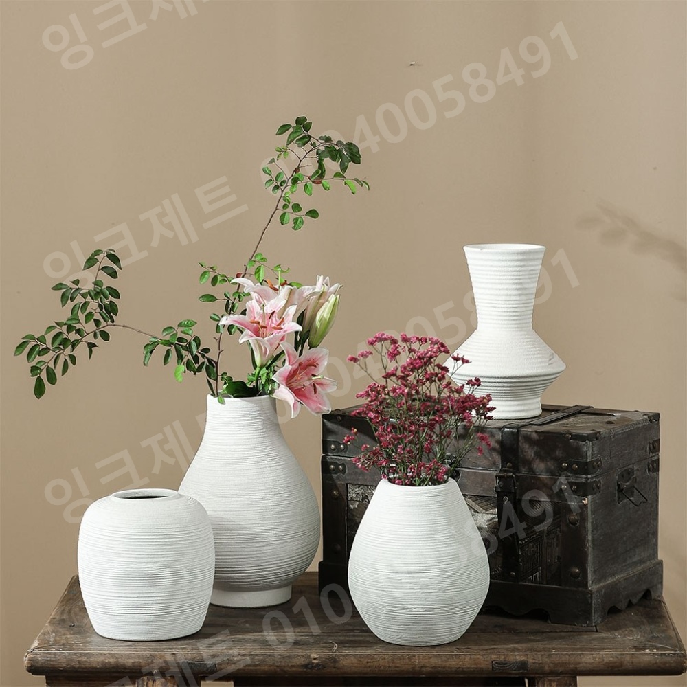 항아리 백자 오브제 둥근 세라믹 단지 꽃병 풍수 옹기 - 상세 이미지 3