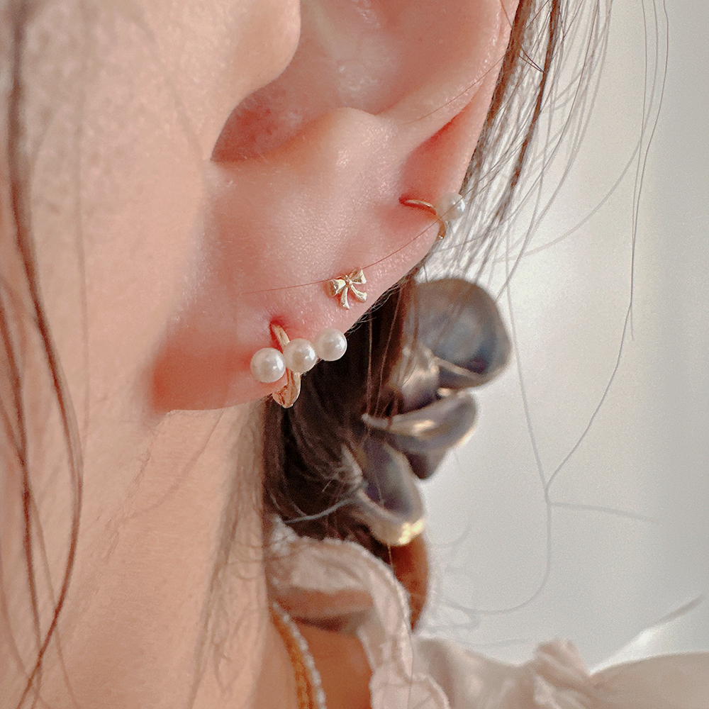 10K 14K 미니 진주 스틱 원터치 링 귀걸이 귓바퀴 귀찌 작은귀걸이