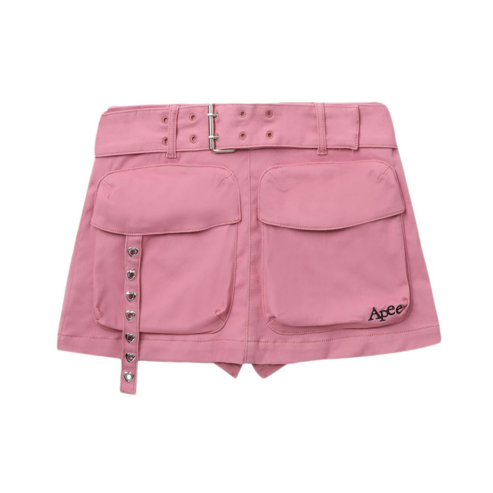 베이프 우먼즈 치마 WASHED BELTED PATCH POCKET MINI SKIRT PNK CK20-255-002 - 메인 이미지