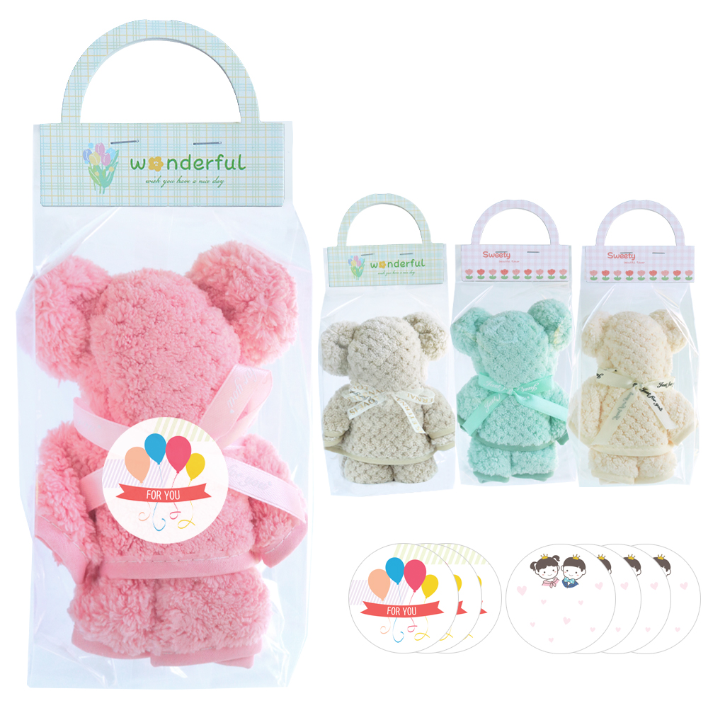 니즈엘 고리 수건 곰 타올(소) 30x30+손잡이헤드 4세트 어린이집 생일 행사 답례품 - 상품 이미지