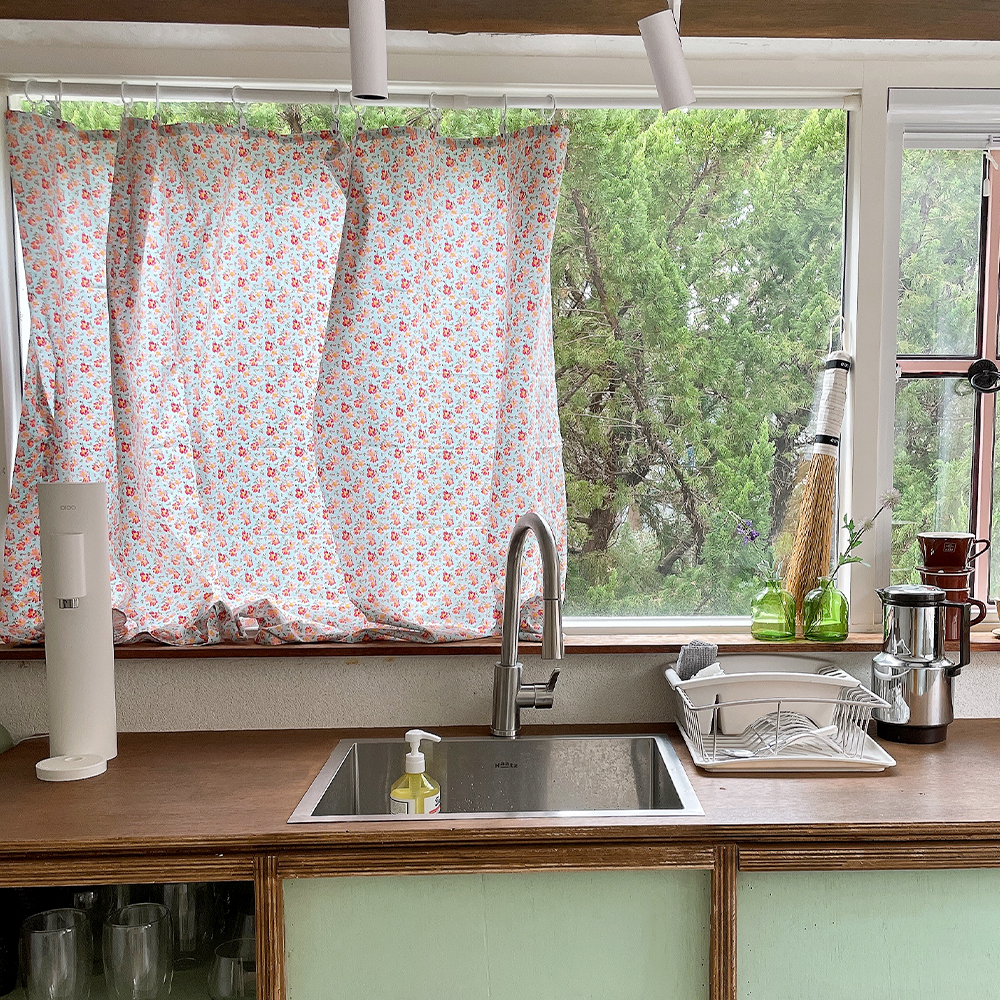 하비스트 꽃무늬 프린트 빈티지 커튼 맞춤제작 봉커튼