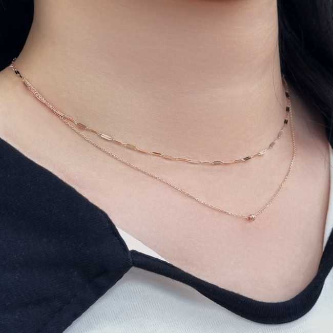 14k 18k 레이어드 체인 볼 목걸이 - 두줄 금볼 포인트 여자 선물 - 상세 이미지 4