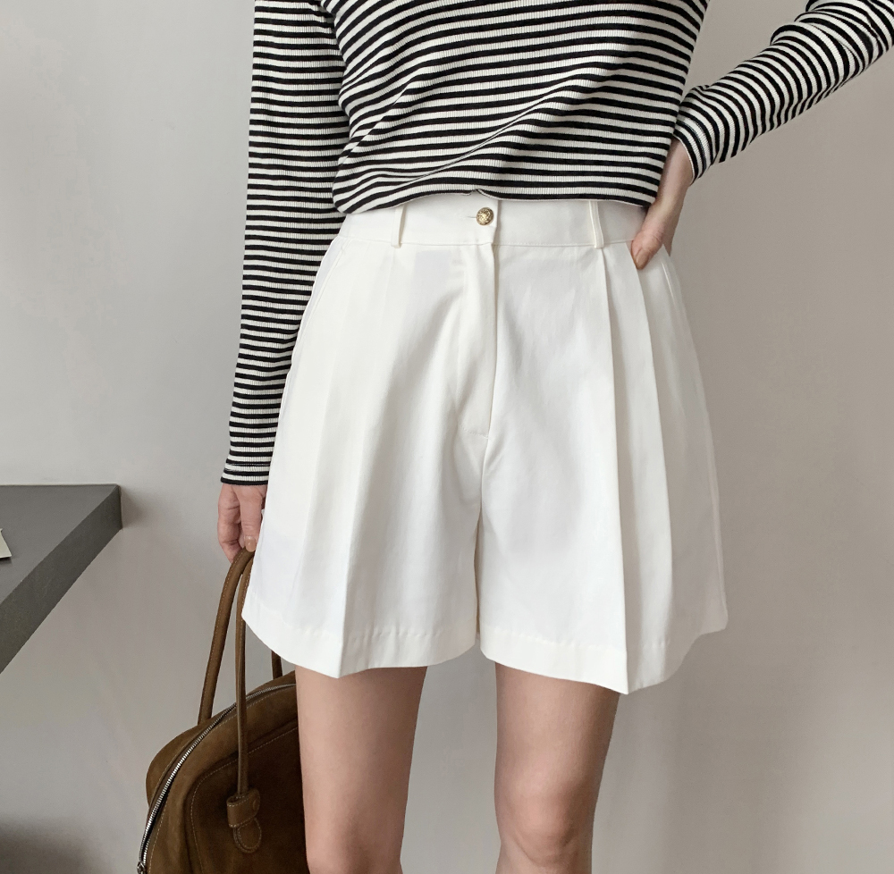 하이웨스트 여성 반바지 면 A라인 핀턱 4부 반바지 여자 여름 바지 키작녀바지 버뮤다팬츠