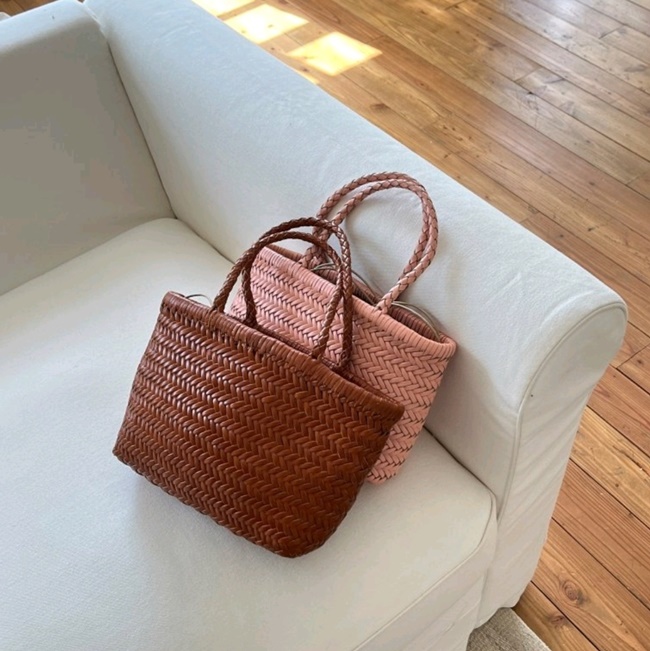 프리미엄 소가죽 라탄 스퀘어 위빙 미니 쇼퍼 토트백 여름 왕골가방