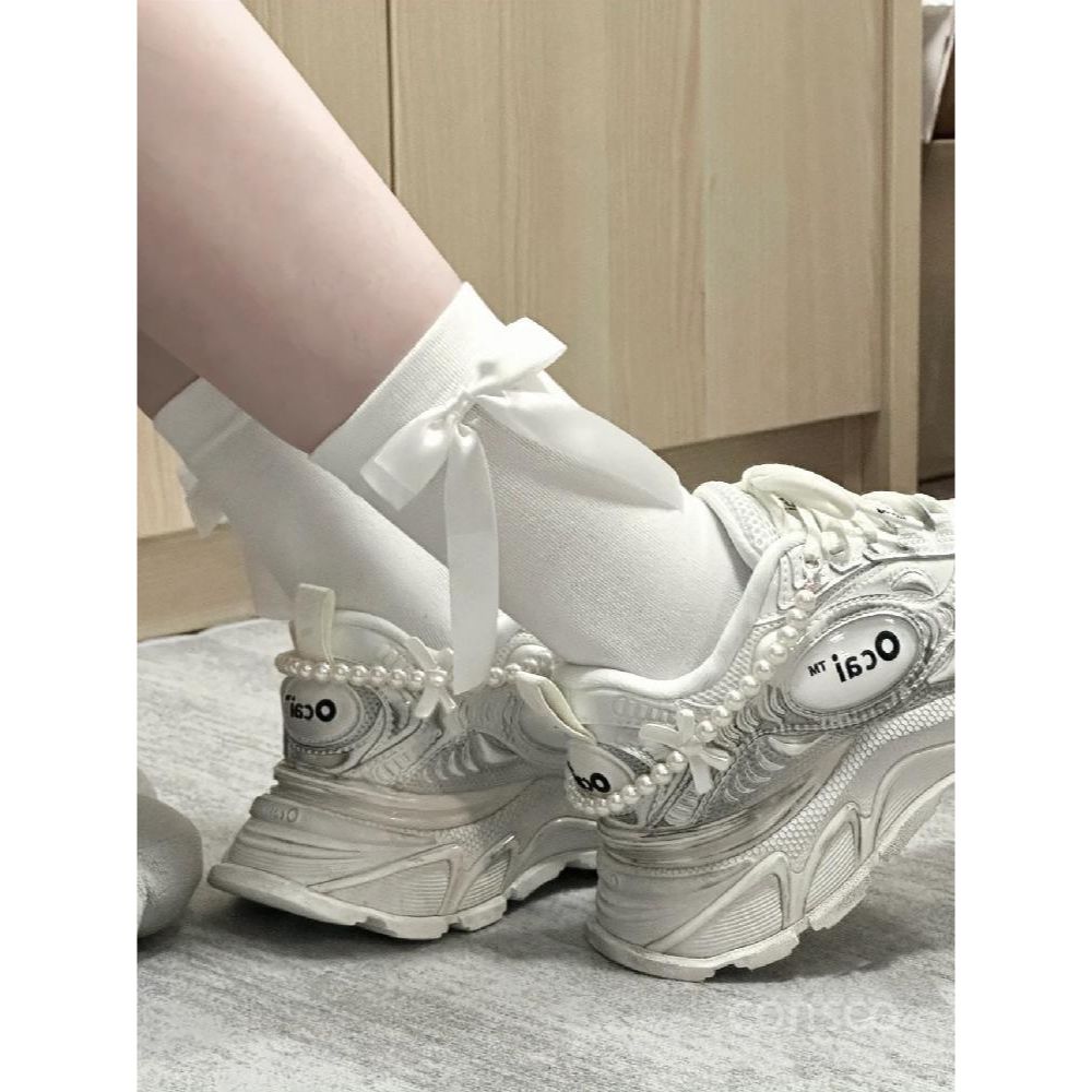 운동화끈 신발꾸미기 악세사리 리본끈 신발끈 진주 새틴 쉬폰 신꾸 진주 2PCS - 상품 이미지