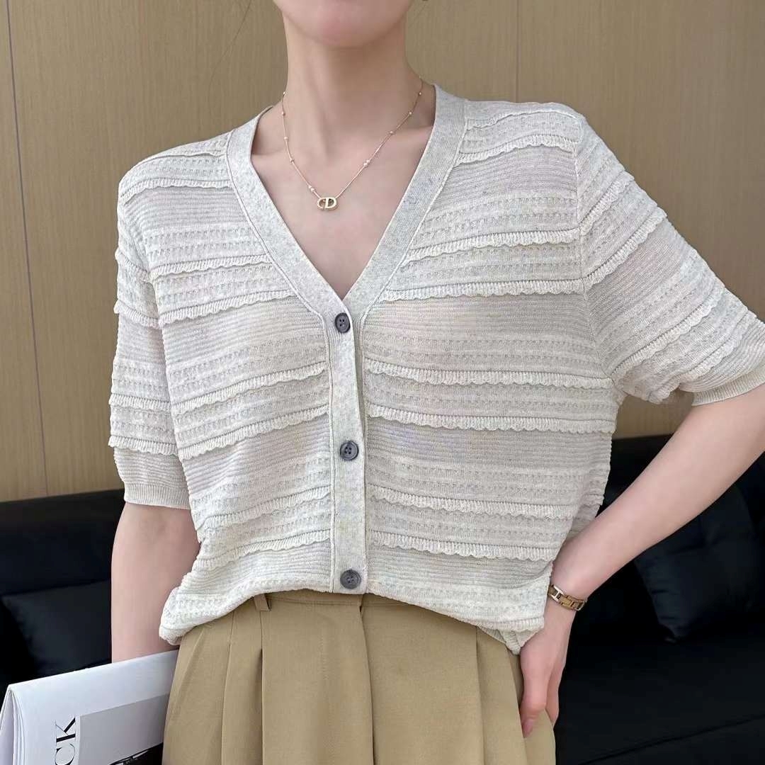 여름니트 브이넥 여름니트가디건 시스루 - 상세 이미지 4