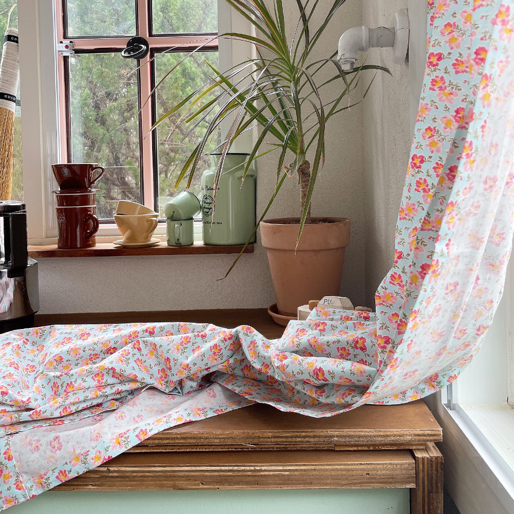 하비스트 꽃무늬 프린트 빈티지 커튼 맞춤제작 봉커튼