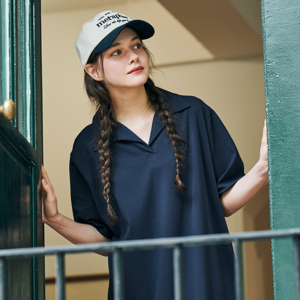 [메타퍼] 바캉스 피케 원피스 여름 반팔 롱 원피스 내추럴 네이비