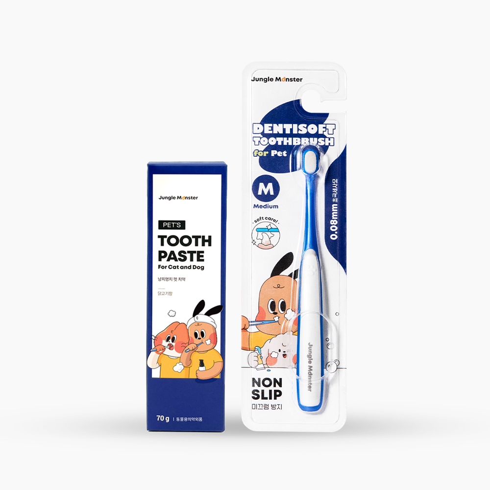 [정글몬스터 강아지 애견 치약 + 칫솔 양치세트] 애견 소형견 중형견 대형견 치석 입냄새