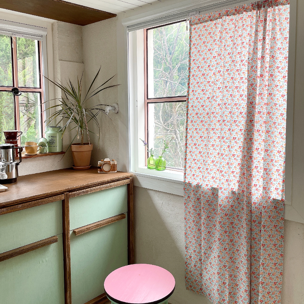 하비스트 꽃무늬 프린트 빈티지 커튼 맞춤제작 봉커튼