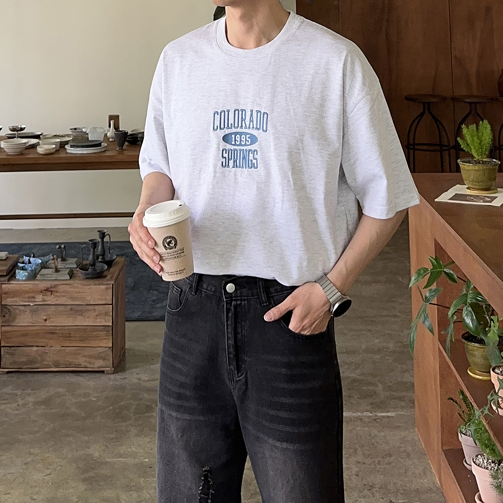 남자 오버핏 반팔티 빅사이즈 자수 커플 반팔티 - 상세 이미지 3