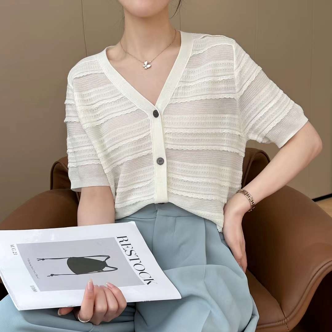 여름니트 브이넥 여름니트가디건 시스루 - 상세 이미지 2