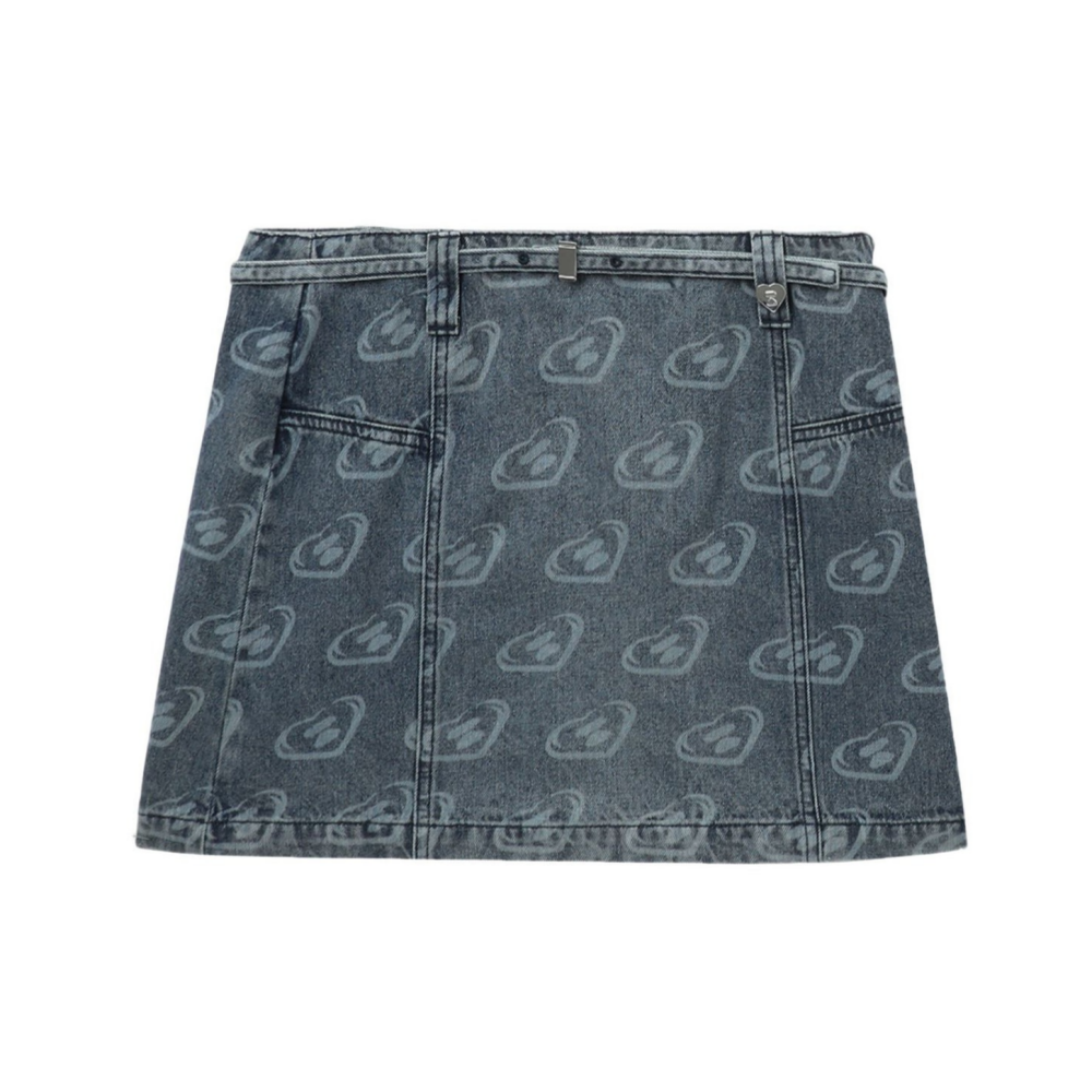베이프 우먼즈 치마 BELTED PATTERN DENIM MINI SKIRT CK20-254-003 - 메인 이미지
