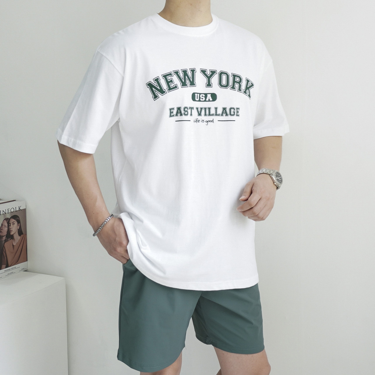 남자 뉴욕 빌리지 오버핏 프린팅 반팔티셔츠 3color 이미지 2