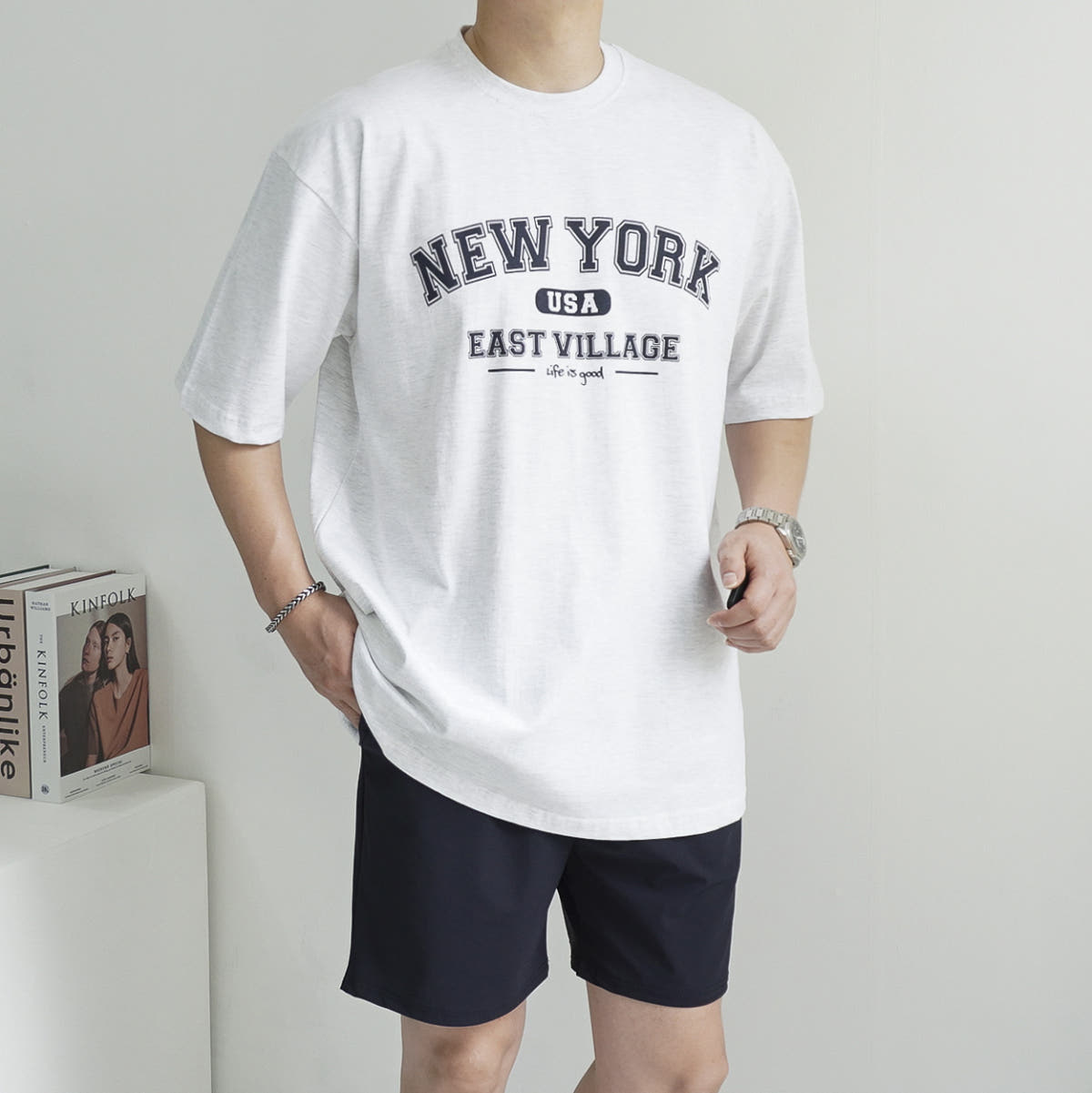 비욘드마이셀프 남자 뉴욕 빌리지 오버핏 프린팅 반팔티셔츠 3color