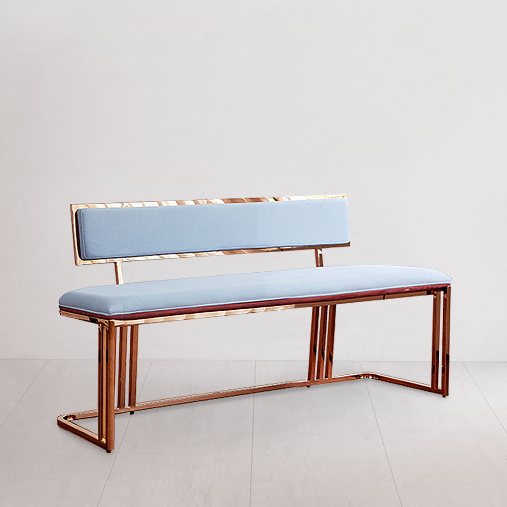 스코나 드하벤 아쿠아텍스 패브릭 골드 스텐 2인 등받이 벤치 의자