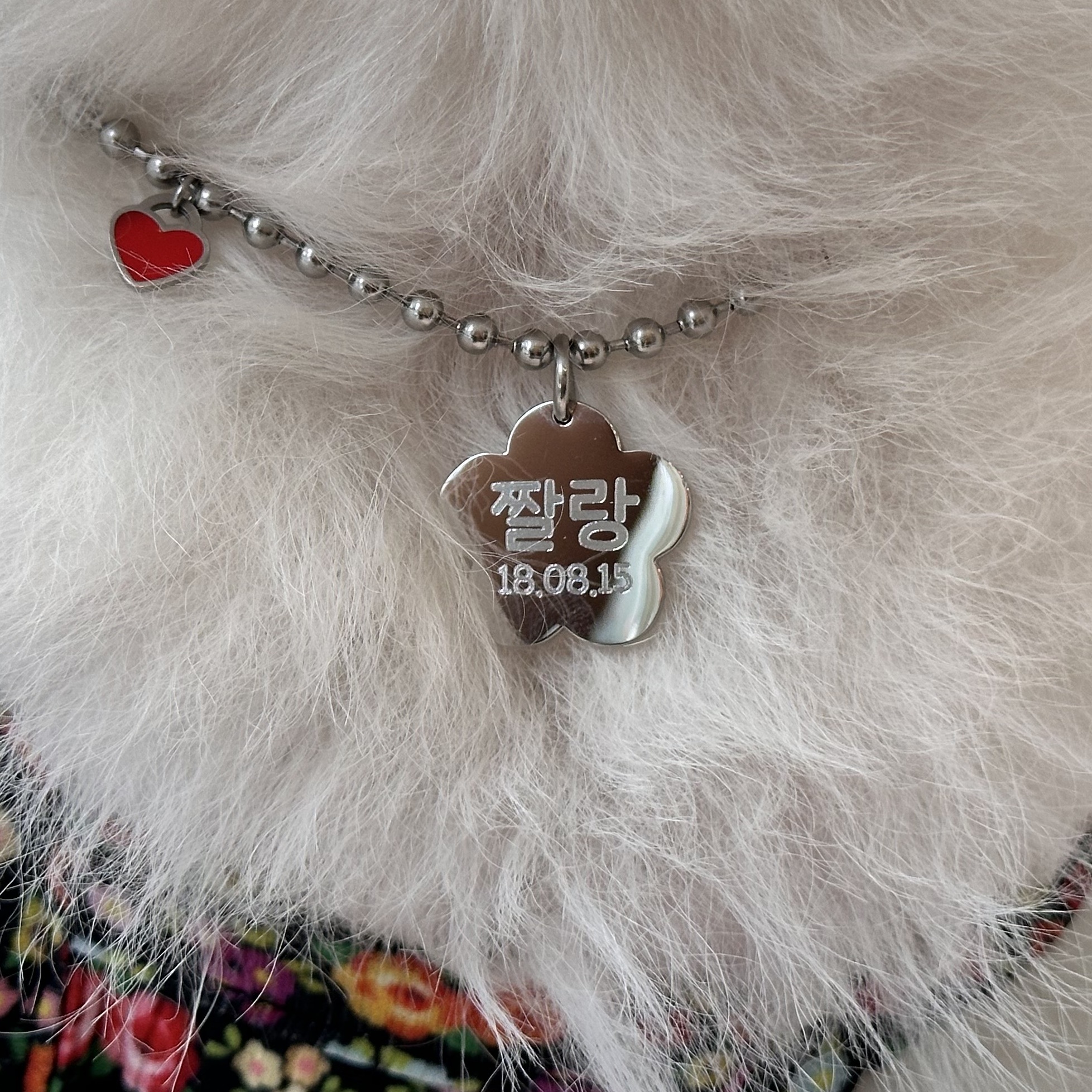 강아지 목걸이 인식표 이름각인 소형견 중형견 가벼운 볼체인 양면꽃 2.3mm