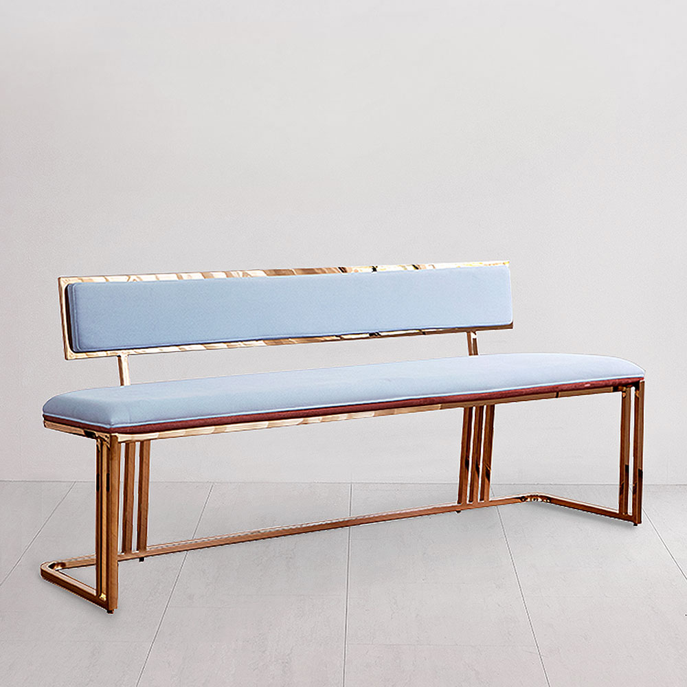 스코나 드하벤 아쿠아텍스 패브릭 골드 스텐 3인 등받이 벤치 의자