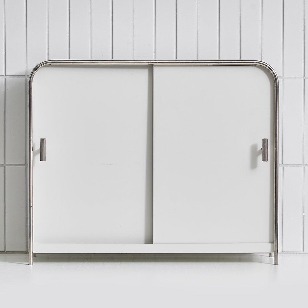 무디타 비화이트 와이드 슬림 양문형 주방 수납함 / 철제 슬라이딩 양념통 틈새 정리함