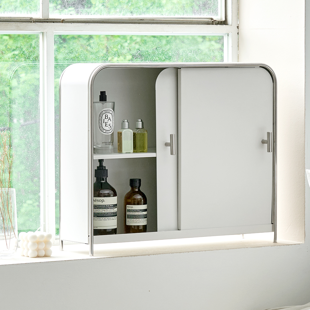 무디타 비화이트 와이드 슬림 양문형 주방 수납함 / 철제 슬라이딩 양념통 틈새 정리함