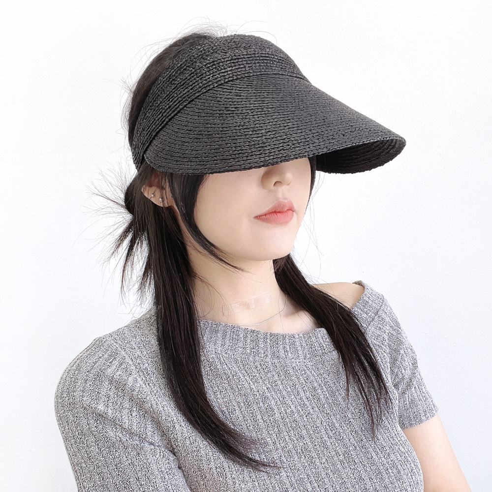 베르민 천연소재 라피아 여성 여름 휴양지 밀짚 챙넓은 썬캡 - 상세 이미지 2