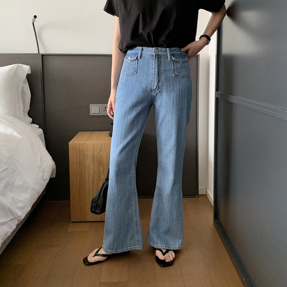 하이웨스트 앞포켓 세미와이드 데님팬츠 부츠컷 청바지 여성 와이드 통청바지 여자여름청바지