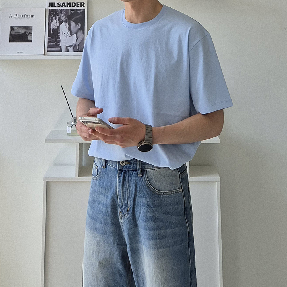 남자 반팔티 오버핏 실켓 쿨 빅사이즈 반팔 티셔츠 - 상품 이미지