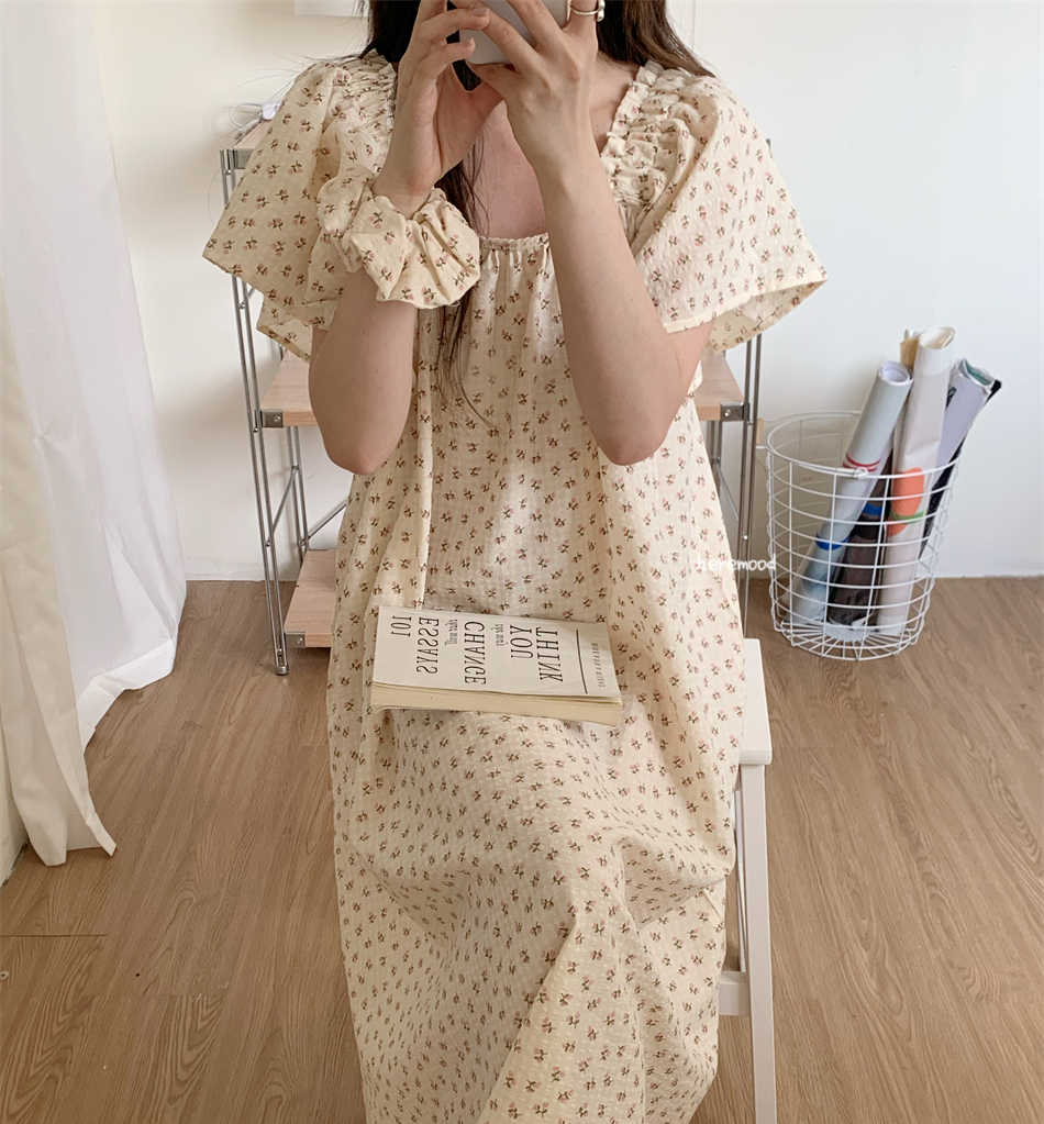 라올 플라워 반팔 원피스 잠옷 파자마 (2colors) 상세 이미지 12