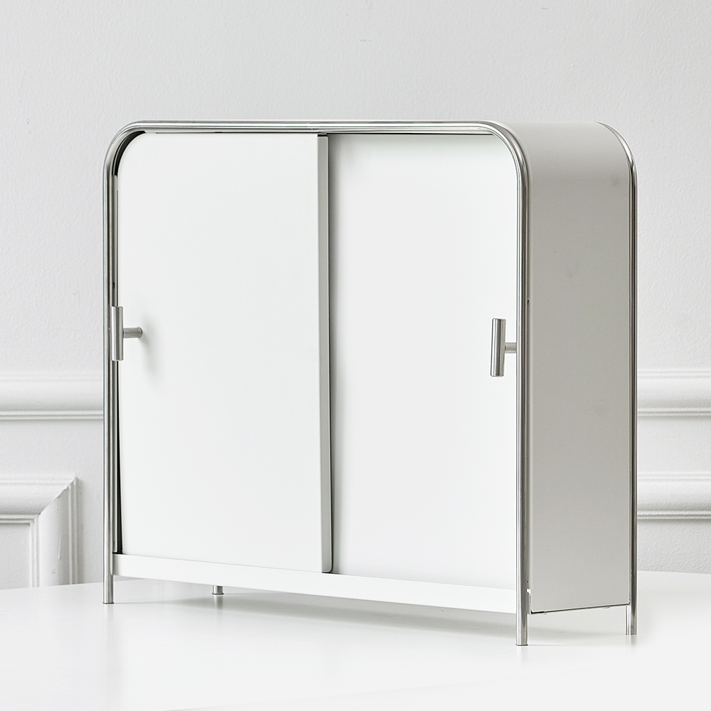 무디타 비화이트 와이드 슬림 양문형 주방 수납함 / 철제 슬라이딩 양념통 틈새 정리함