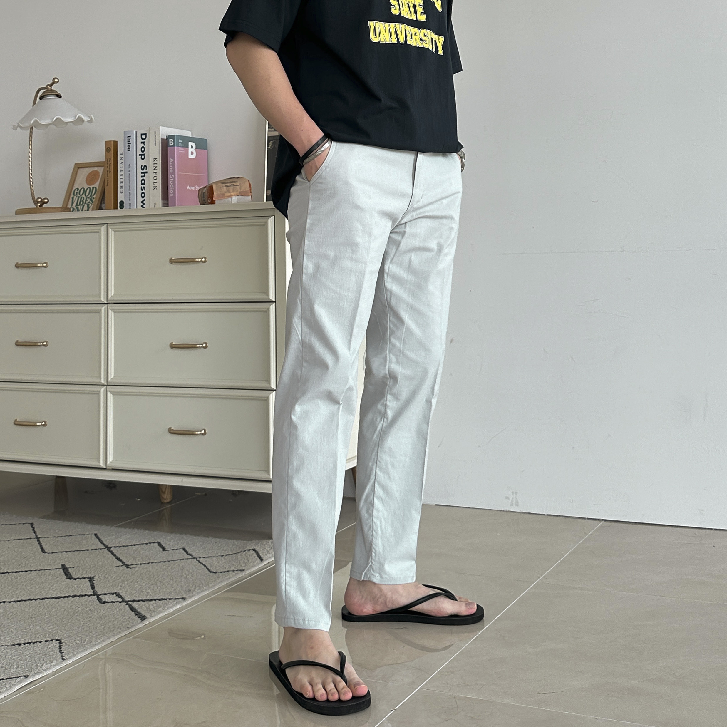 남자 마린 린넨 스판 슬림 일자 여름 슬랙스 팬츠 4color 이미지 6