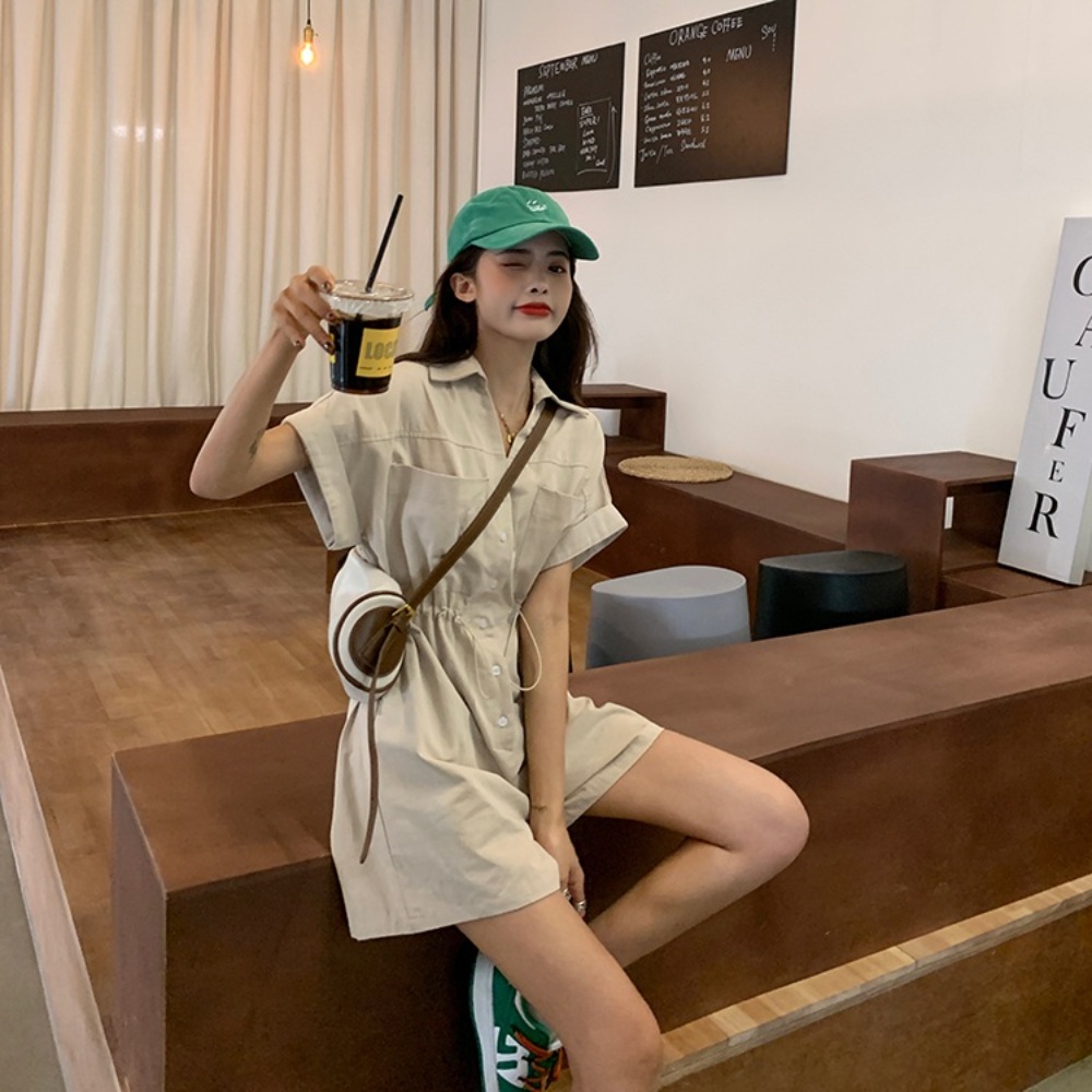 반바지 반팔 점프수트 캐주얼 데일리 여름 그레이 아이보리 - 상세 이미지 3
